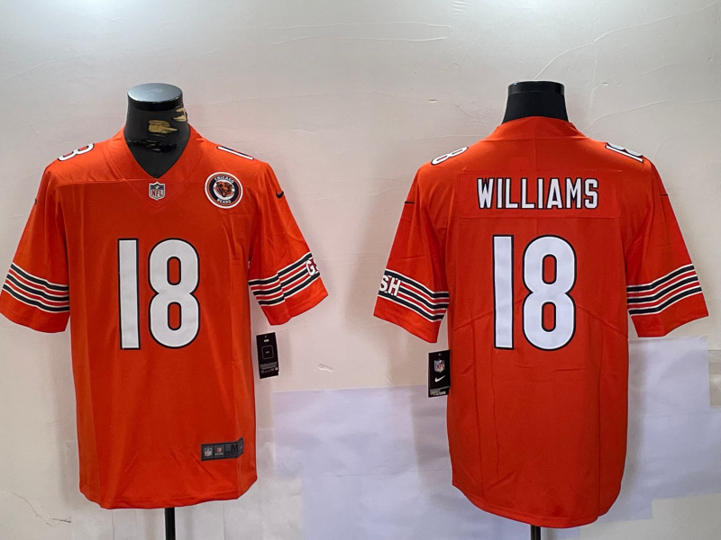 Men's Chicago Bears #18 Caleb Williams Orange 2024 Draft F.U.S.E. Vapor Stitched Football Jersey
