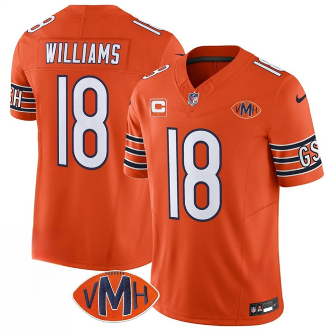 Men's Chicago Bears #18 Caleb Williams Orange 2025 F.U.S.E. With 1-Star C Patch And VMH Patch Vapor Untouchable Limited Stitched Football Jersey Men's Chicago Bears #18 Caleb Williams Orange 2025 F.U.S.E. With 1-Star C Patch And VMH Patch Vapor Untouchable Limited Stitched Football Jersey