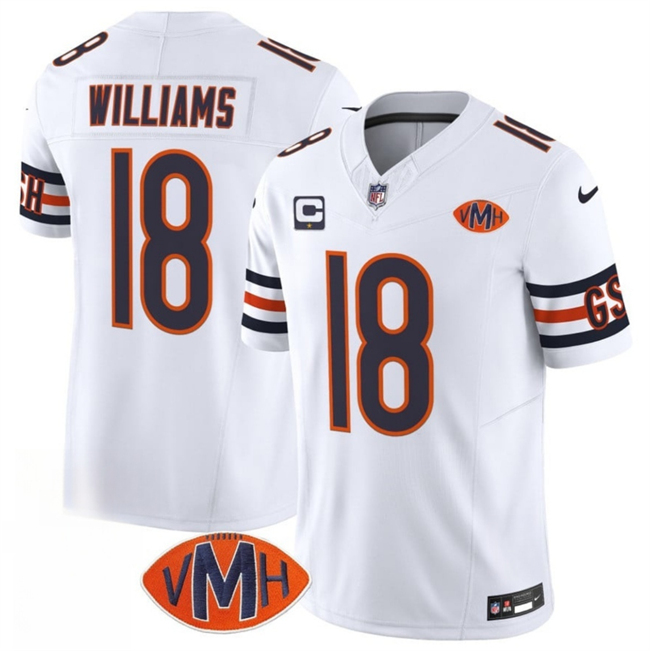 Men's Chicago Bears #18 Caleb Williams White 2025 F.U.S.E. With 1-Star C Patch And VMH Patch Vapor Untouchable Limited Stitched Football Jersey Men's Chicago Bears #18 Caleb Williams White 2025 F.U.S.E. With 1-Star C Patch And VMH Patch Vapor Untouchable Limited Stitched Football Jersey