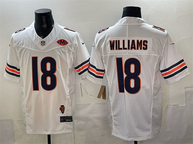 Men's Chicago Bears #18 Caleb Williams White F.U.S.E. With Illinois and VMH Patch Stitched Football Jersey Men's Chicago Bears #18 Caleb Williams White F.U.S.E. With Illinois and VMH Patch Stitched Football Jersey