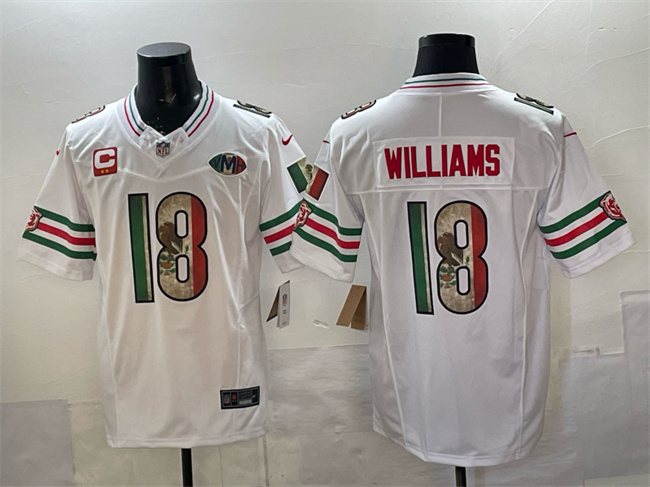 Men's Chicago Bears #18 Caleb Williams White Mexico F.U.S.E. With 2-star C Patch And VMH Patch Throwback Stitched Football Jersey Men's Chicago Bears #18 Caleb Williams White Mexico F.U.S.E. With 2-star C Patch And VMH Patch Throwback Stitched Football Jersey