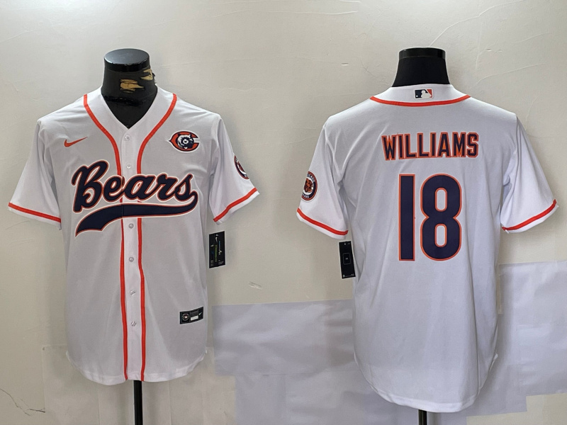 Men's Chicago Bears #18 Caleb Williams White With Patch Cool Base Stitched Baseball Jersey Men's Chicago Bears #18 Caleb Williams White With Patch Cool Base Stitched Baseball Jersey