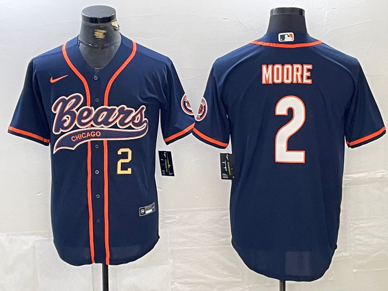 Men's Chicago Bears #2 DJ Moore Navy With Patch Cool Base Stitched Baseball Jersey 1 Men's Chicago Bears #2 DJ Moore Navy With Patch Cool Base Stitched Baseball Jersey 1