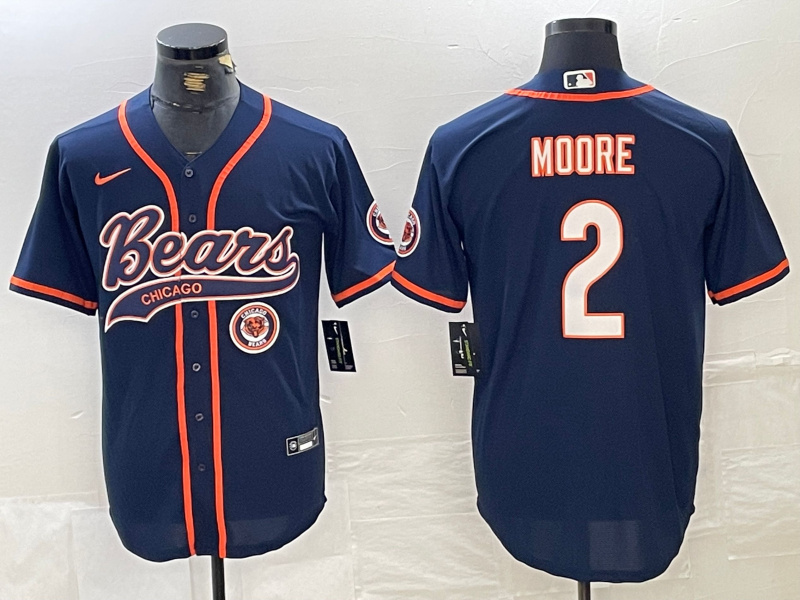 Men's Chicago Bears #2 DJ Moore Navy With Patch Cool Base Stitched Baseball Jersey 2 Men's Chicago Bears #2 DJ Moore Navy With Patch Cool Base Stitched Baseball Jersey 2