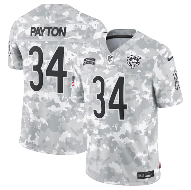 Men's Chicago Bears #34 Walter Payton 2024 Arctic Camo Salute To Service Limited Stitched Football Jerse