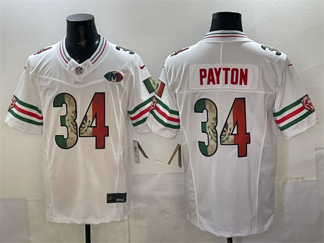 Men's Chicago Bears #34 Walter Payton White Mexico F.U.S.E. With VMH Patch Stitched Football Jersey Men's Chicago Bears #34 Walter Payton White Mexico F.U.S.E. With VMH Patch Stitched Football Jersey