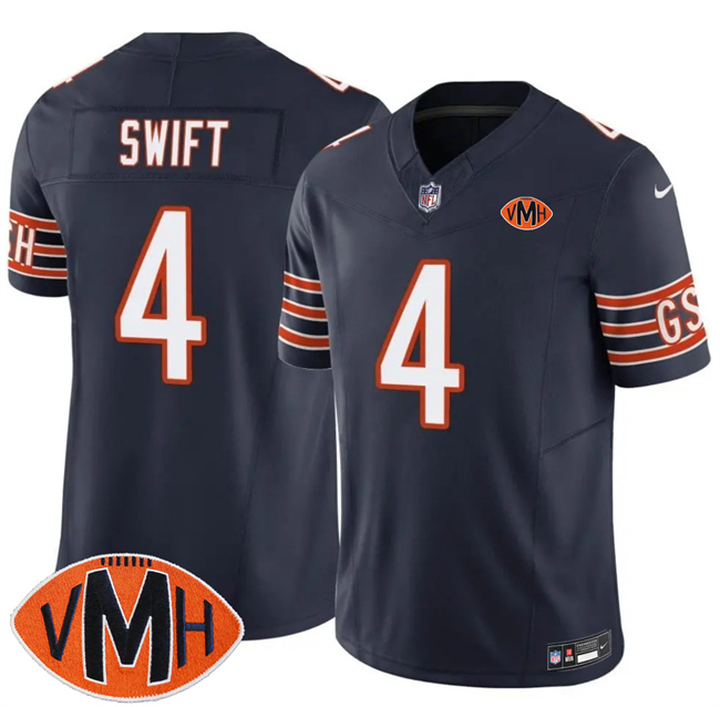 Men's Chicago Bears #4 D'Andre Swift Navy 2025 F.U.S.E. With Illinois and VMH Patch Vapor Untouchable Limited Stitched Football Jersey Men's Chicago Bears #4 D'Andre Swift Navy 2025 F.U.S.E. With Illinois and VMH Patch Vapor Untouchable Limited Stitched Football Jersey