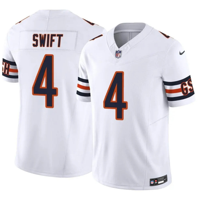 Men's Chicago Bears #4 D'Andre Swift White 2025 F.U.S.E. Vapor Untouchable Limited Stitched Football Jersey