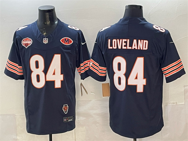 Men's Chicago Bears #84 Colston Loveland Navy F.U.S.E. 2025 NFC North Champions & VMH Patch Vapor Untouchable Limited Stitched Football Jersey Men's Chicago Bears #84 Colston Loveland Navy F.U.S.E. 2025 NFC North Champions & VMH Patch Vapor Untouchable Limited Stitched Football Jersey