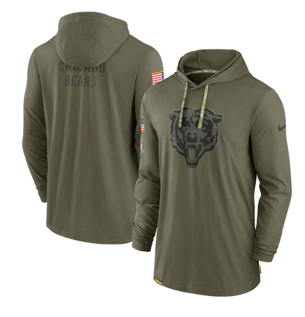 Men's Chicago Bears 2022 Olive Salute To Service Tonal Pullover Hoodie