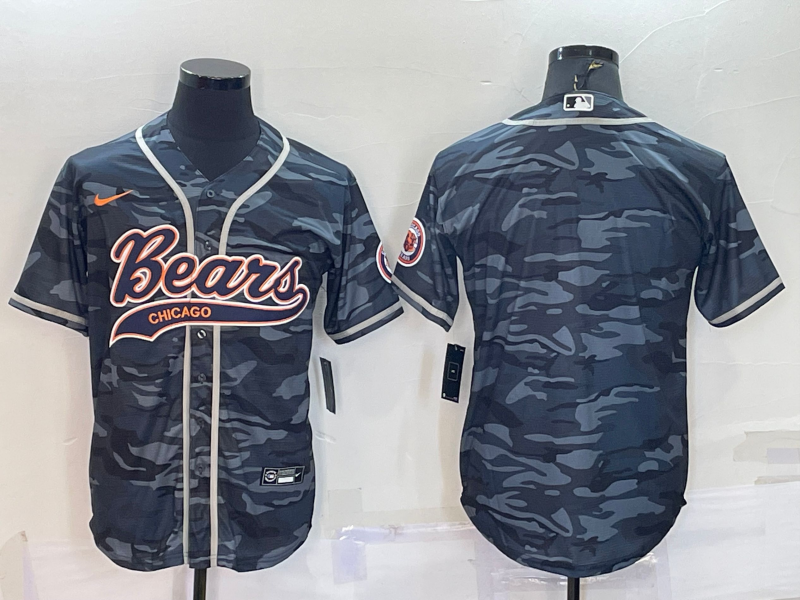 Men's Chicago Bears Blank Grey Camo With Patch Cool Base Stitched Baseball Jersey Men's Chicago Bears Blank Grey Camo With Patch Cool Base Stitched Baseball Jersey