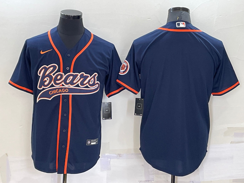 Men's Chicago Bears Blank Navy Cool Base Stitched Baseball Jersey Men's Chicago Bears Blank Navy Cool Base Stitched Baseball Jersey