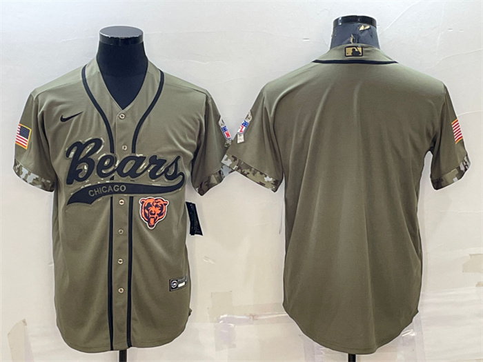 Men's Chicago Bears Blank Olive 2022 Salute To Service Cool Base Stitched Baseball Jersey Men's Chicago Bears Blank Olive 2022 Salute To Service Cool Base Stitched Baseball Jersey