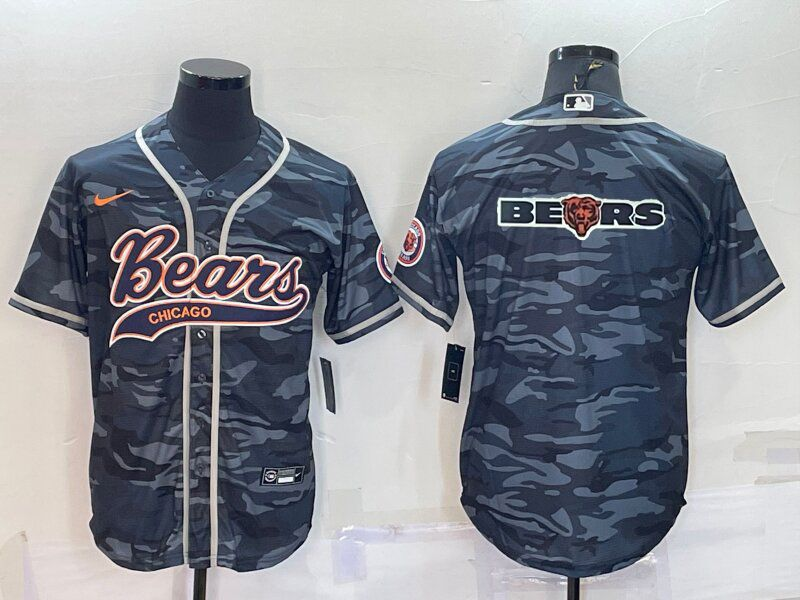 Men's Chicago Bears Grey Camo Team Big Logo With Patch Cool Base Stitched Baseball Jersey Men's Chicago Bears Grey Camo Team Big Logo With Patch Cool Base Stitched Baseball Jersey