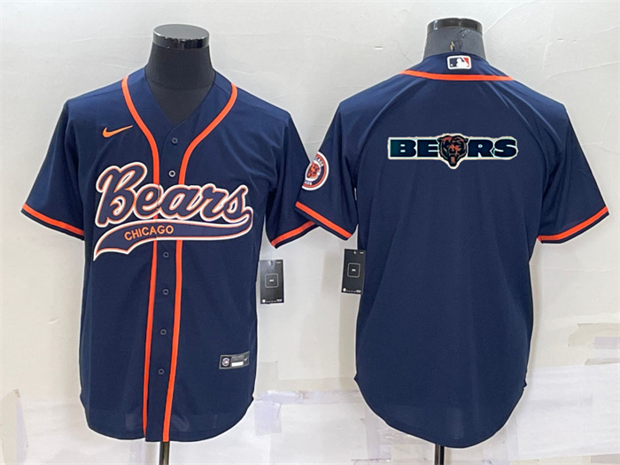 Men's Chicago Bears Navy Team Big Logo With Patch Cool Base Stitched Baseball Jersey Men's Chicago Bears Navy Team Big Logo With Patch Cool Base Stitched Baseball Jersey