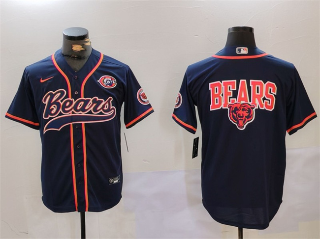 Men's Chicago Bears Navy Team Big Logo With Patch Cool Base Stitched Baseball Jersey Men's Chicago Bears Navy Team Big Logo With Patch Cool Base Stitched Baseball Jersey