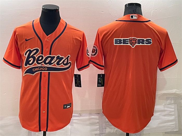 Men's Chicago Bears Orange Team Big Logo With Patch Cool Base Stitched Baseball Jersey Men's Chicago Bears Orange Team Big Logo With Patch Cool Base Stitched Baseball Jersey