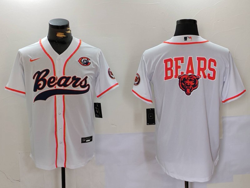 Men's Chicago Bears White Team Big Logo With Patch Cool Base Stitched Baseball Jersey 1 Men's Chicago Bears White Team Big Logo With Patch Cool Base Stitched Baseball Jersey 1