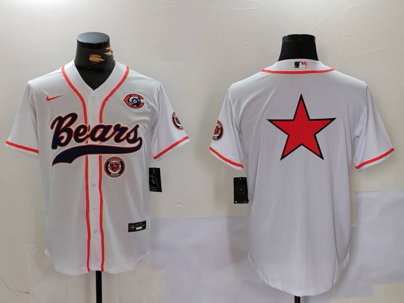 Men's Chicago Bears White Team Big Logo With Patch Cool Base Stitched Baseball Jersey 2 Men's Chicago Bears White Team Big Logo With Patch Cool Base Stitched Baseball Jersey 2