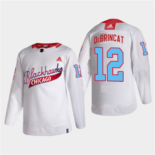 Men's Chicago Blackhawks #12 Alex DeBrincat 2022 Community Night White Stitched Jersey Men's Chicago Blackhawks #12 Alex DeBrincat 2022 Community Night White Stitched Jersey