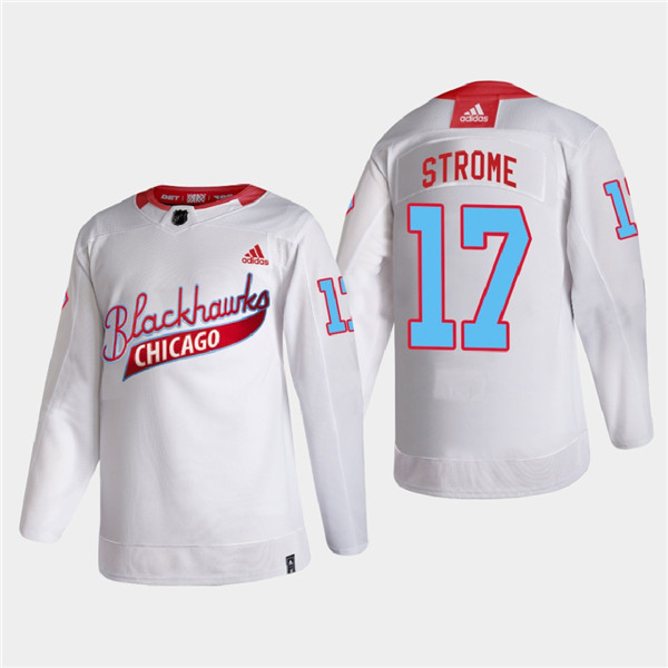 Men's Chicago Blackhawks #17 Dylan Strome 2022 Community Night White Stitched Jersey Men's Chicago Blackhawks #17 Dylan Strome 2022 Community Night White Stitched Jersey