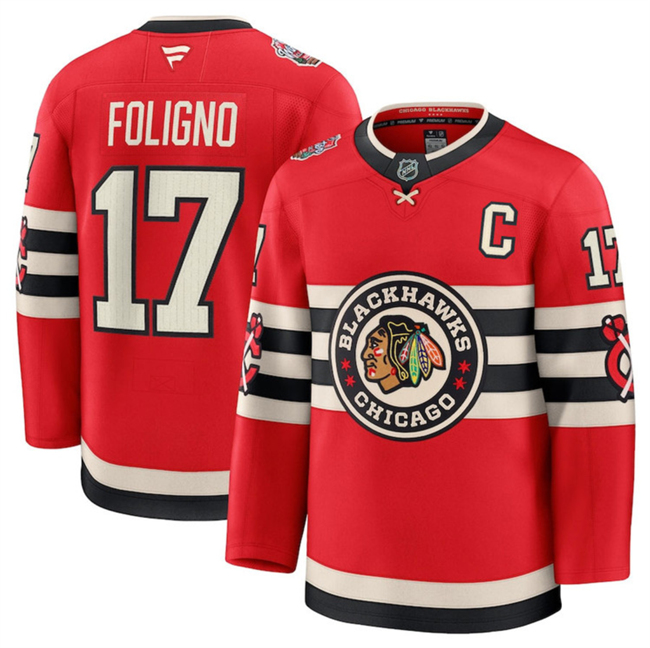 Men's Chicago Blackhawks #17 Nick Foligno Red 2024-25 Winter Classic Stitched Hockey Jersey Men's Chicago Blackhawks #17 Nick Foligno Red 2024-25 Winter Classic Stitched Hockey Jersey