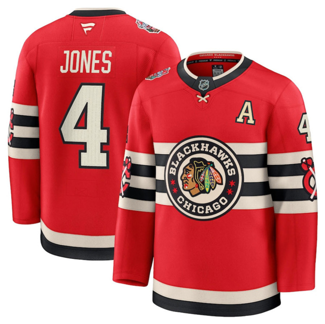Men's Chicago Blackhawks #4 Seth Jones Red 2024-25 Winter Classic Stitched Hockey Jersey Men's Chicago Blackhawks #4 Seth Jones Red 2024-25 Winter Classic Stitched Hockey Jersey