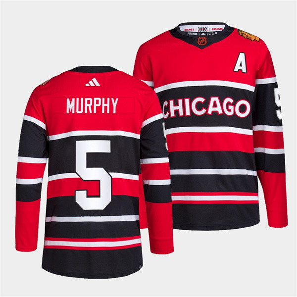 Men's Chicago Blackhawks #5 Connor Murphy Red Black 2022 Reverse Retro Stitched Jersey Men's Chicago Blackhawks #5 Connor Murphy Red Black 2022 Reverse Retro Stitched Jersey
