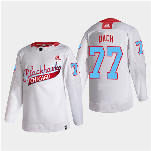 Men's Chicago Blackhawks #77 Kirby Dach 2022 Community Night White Stitched Jersey Men's Chicago Blackhawks #77 Kirby Dach 2022 Community Night White Stitched Jersey