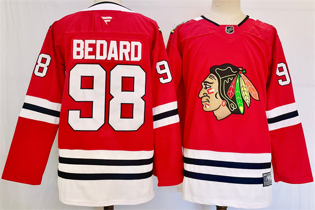 Men's Chicago Blackhawks #98 Connor Bedard Red Stitched Hockey Jersey Men's Chicago Blackhawks #98 Connor Bedard Red Stitched Hockey Jersey