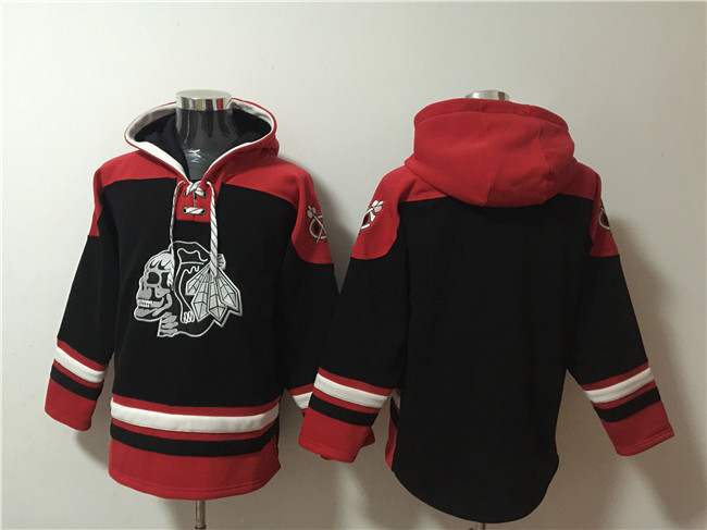 Men's Chicago Blackhawks Blank Black Lace-Up Pullover Hoodie Men's Chicago Blackhawks Blank Black Lace-Up Pullover Hoodie