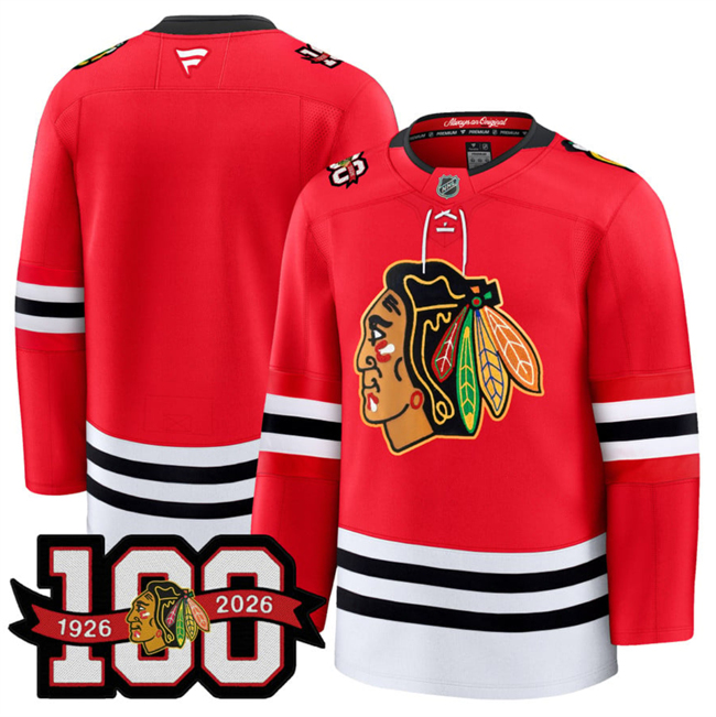 Men's Chicago Blackhawks Blank Red 2025 Home 100th Anniversary Stitched Hockey Jersey Men's Chicago Blackhawks Blank Red 2025 Home 100th Anniversary Stitched Hockey Jersey