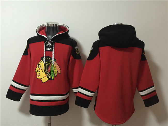 Men's Chicago Blackhawks Blank Red Lace-Up Pullover Hoodie Men's Chicago Blackhawks Blank Red Lace-Up Pullover Hoodie