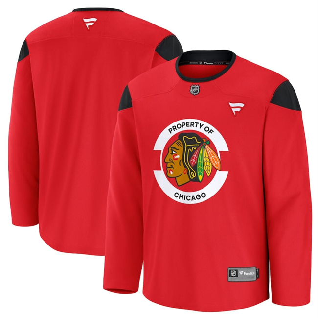 Men's Chicago Blackhawks Red 2024-25 Team Practice Stitched Hockey Jersey Men's Chicago Blackhawks Red 2024-25 Team Practice Stitched Hockey Jersey