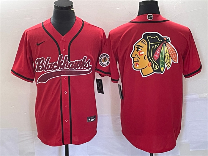 Men's Chicago Blackhawks Red Team Big Logo Cool Base Stitched Baseball Jersey Men's Chicago Blackhawks Red Team Big Logo Cool Base Stitched Baseball Jersey