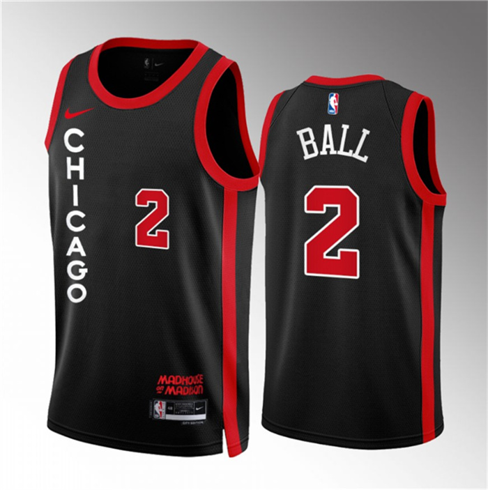 Men's Chicago Bulls #2 Lonzo Ball Black 2023 24 City Edition Stitched Basketball Jersey Men's Chicago Bulls #2 Lonzo Ball Black 2023 24 City Edition Stitched Basketball Jersey
