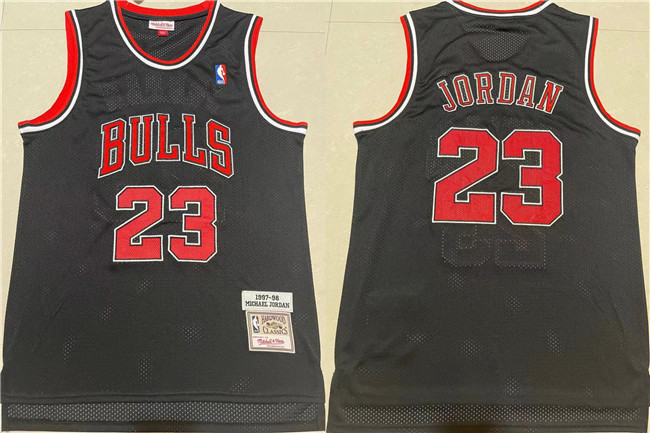 Men's Chicago Bulls #23 Michael Jordan 1997-98 Black Throwback Stitched Jersey Men's Chicago Bulls #23 Michael Jordan 1997-98 Black Throwback Stitched Jersey