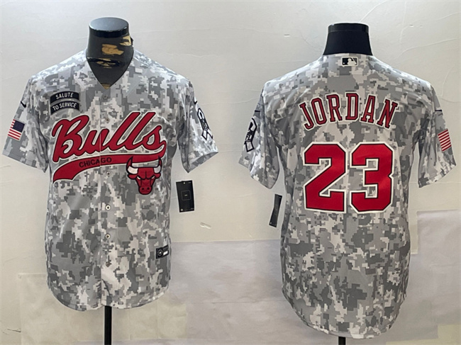 Men's Chicago Bulls #23 Michael Jordan 2024 Arctic Camo Salute To Service Stitched Baseball Jersey Men's Chicago Bulls #23 Michael Jordan 2024 Arctic Camo Salute To Service Stitched Baseball Jersey