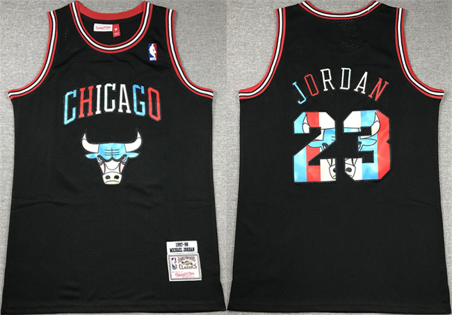 Men's Chicago Bulls #23 Michael Jordan Black 1997-98 Stitched Basketball Jersey1 Men's Chicago Bulls #23 Michael Jordan Black 1997-98 Stitched Basketball Jersey1