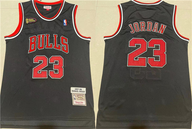 Men's Chicago Bulls #23 Michael Jordan Black 1997-98 Throwback Stitched Jersey Men's Chicago Bulls #23 Michael Jordan Black 1997-98 Throwback Stitched Jersey