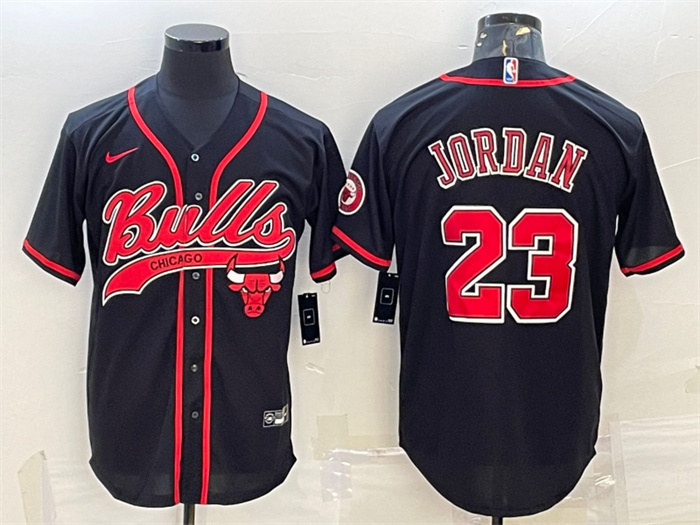 Men's Chicago Bulls #23 Michael Jordan Black Cool Base Stitched Baseball JerseyS Men's Chicago Bulls #23 Michael Jordan Black Cool Base Stitched Baseball JerseyS