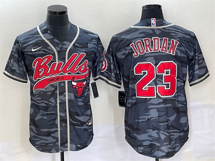 Men's Chicago Bulls #23 Michael Jordan Gray Camo Cool Base Stitched Baseball Jersey Men's Chicago Bulls #23 Michael Jordan Gray Camo Cool Base Stitched Baseball Jersey