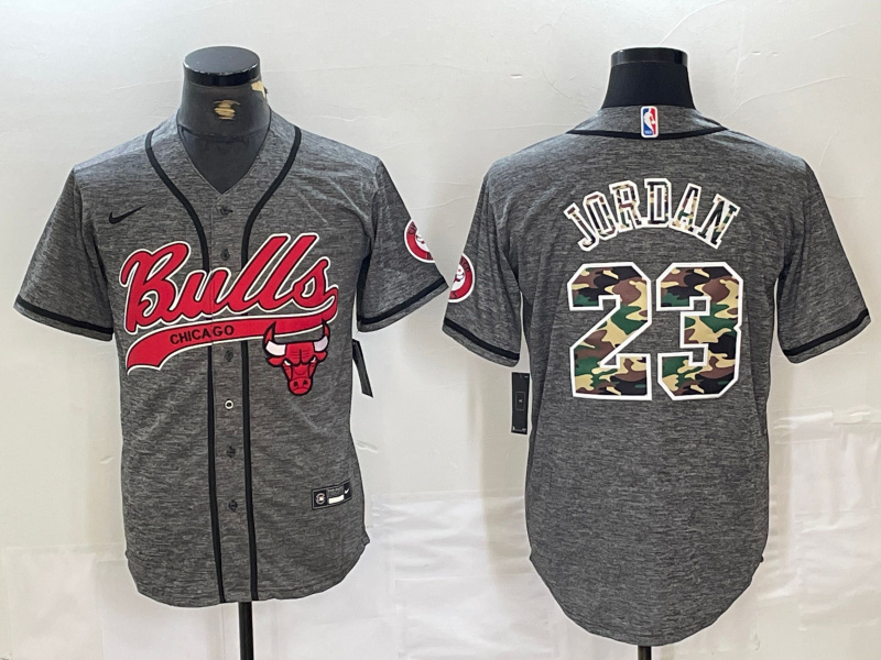 Men's Chicago Bulls #23 Michael Jordan Gray Camo Cool Base Stitched Baseball Jersey 3