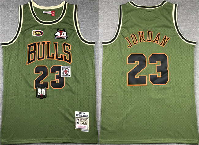 Men's Chicago Bulls #23 Michael Jordan Green 1997-98 Throwback Stitched Basketball Jersey Men's Chicago Bulls #23 Michael Jordan Green 1997-98 Throwback Stitched Basketball Jersey