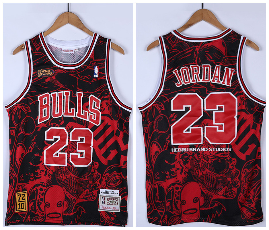 Men's Chicago Bulls #23 Michael Jordan Red Black 1995-96 Throwback Stitched Jersey