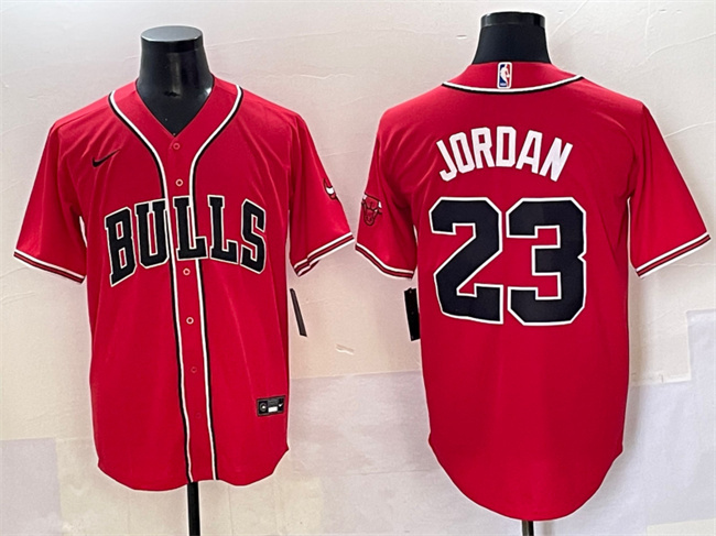 Men's Chicago Bulls #23 Michael Jordan Red Cool Base Stitched Baseball Jersey Men's Chicago Bulls #23 Michael Jordan Red Cool Base Stitched Baseball Jersey