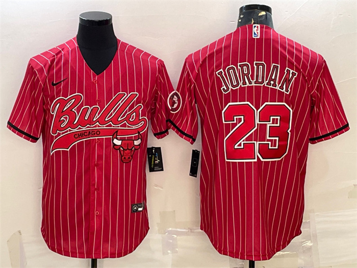 Men's Chicago Bulls #23 Michael Jordan Red Cool Base Stitched Baseball Jersey Men's Chicago Bulls #23 Michael Jordan Red Cool Base Stitched Baseball Jersey