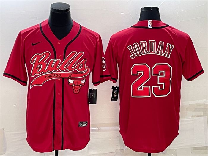 Men's Chicago Bulls #23 Michael Jordan Red With Patch Cool Base Stitched Baseball Jersey Men's Chicago Bulls #23 Michael Jordan Red With Patch Cool Base Stitched Baseball Jersey