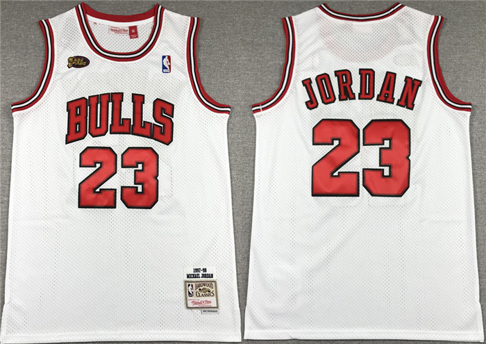 Men's Chicago Bulls #23 Michael Jordan White 1997-98 Stitched Jersey Men's Chicago Bulls #23 Michael Jordan White 1997-98 Stitched Jersey