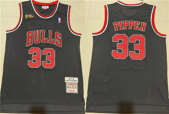 Men's Chicago Bulls #33 Scottie Pippen 1997-98 Black Throwback Stitched Jersey Men's Chicago Bulls #33 Scottie Pippen 1997-98 Black Throwback Stitched Jersey